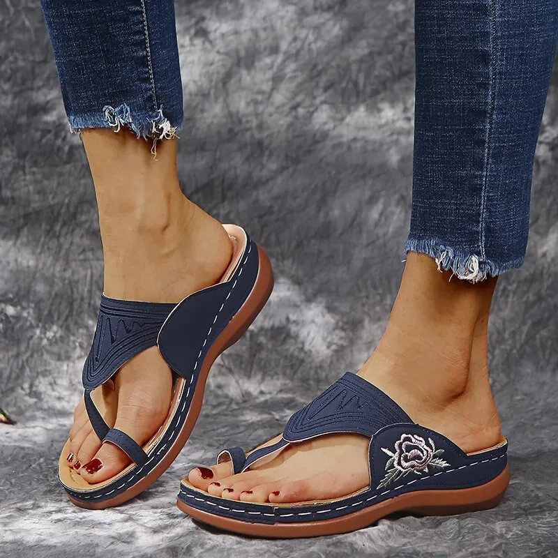 Joskaa Summer Comfortable Sandals Women Low Heel Wear-resistant Anti-slip Large Size Retro With Thick Bottom Comfortable Sandals