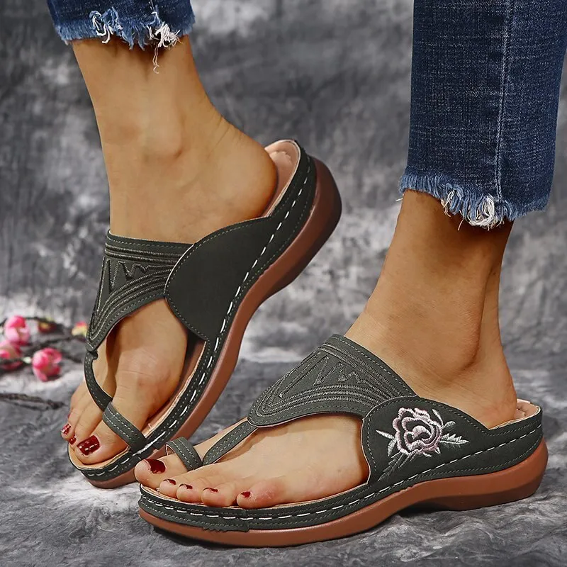 Joskaa Summer Comfortable Sandals Women Low Heel Wear-resistant Anti-slip Large Size Retro With Thick Bottom Comfortable Sandals