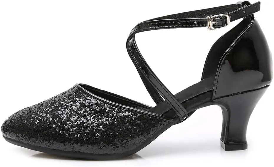 JUODVMP Closed Toe Ballroom Dance Shoes for Women Glitter Split Character Shoes Dancing Pumps