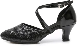 JUODVMP Closed Toe Ballroom Dance Shoes for Women Glitter Split Character Shoes Dancing Pumps