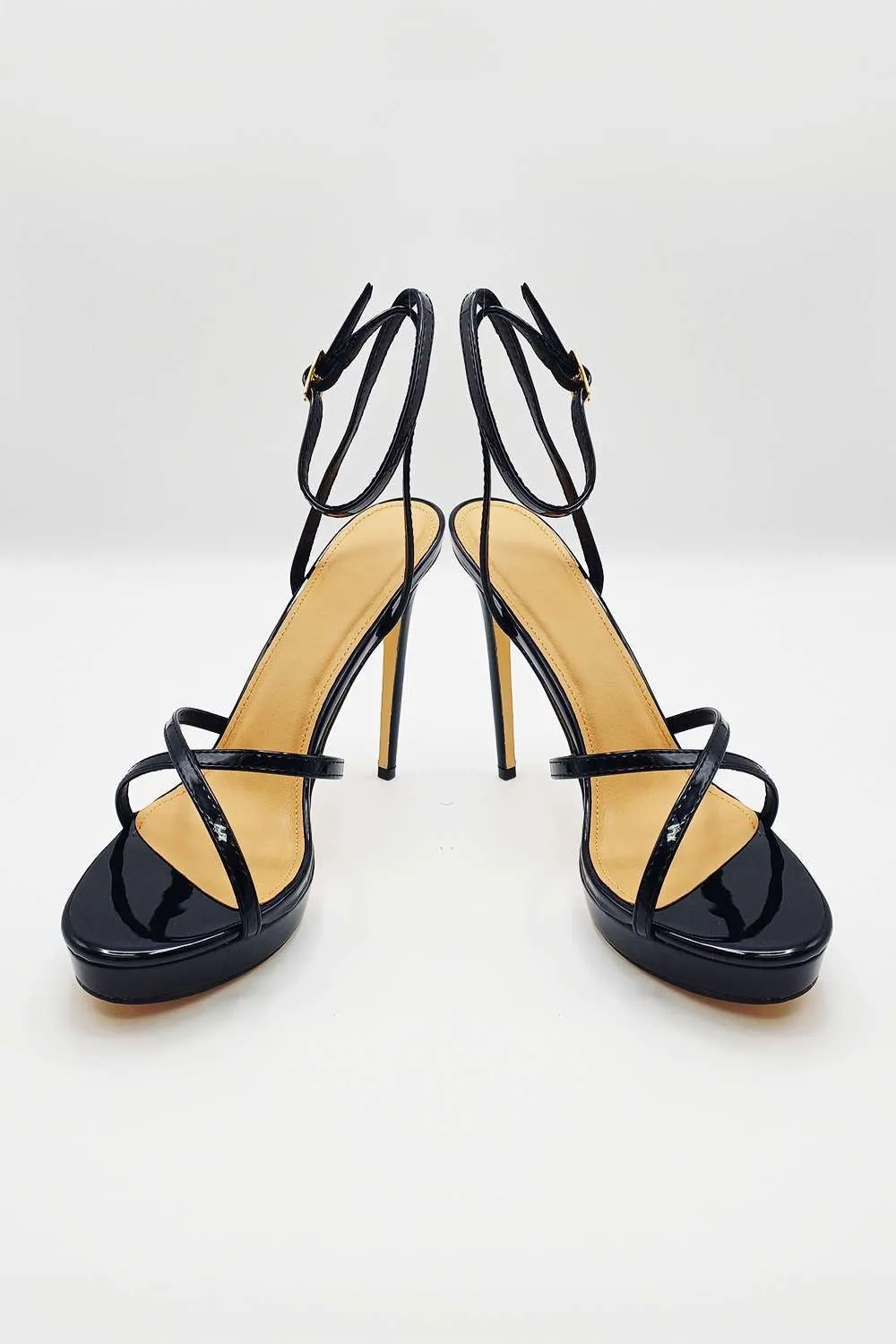 Kalilah Crossover Strap Platform Heeled Sandals in Black