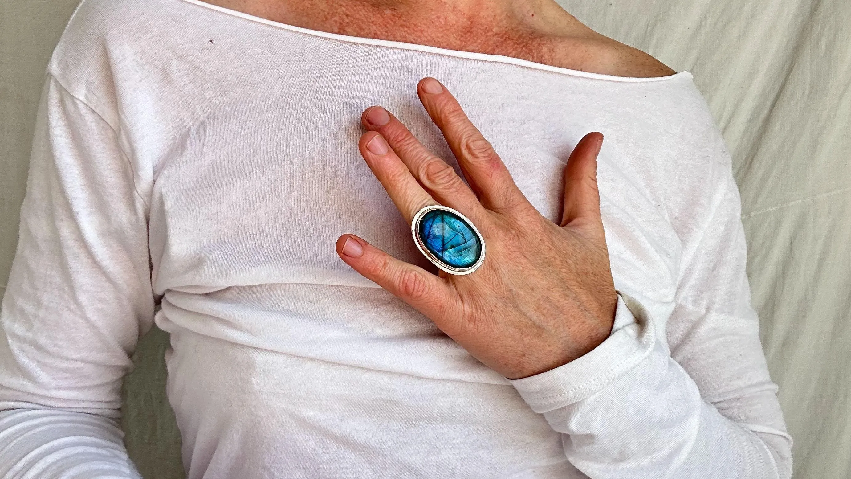 Labradorite Ring. Sterling Silver. Size 5. 0623