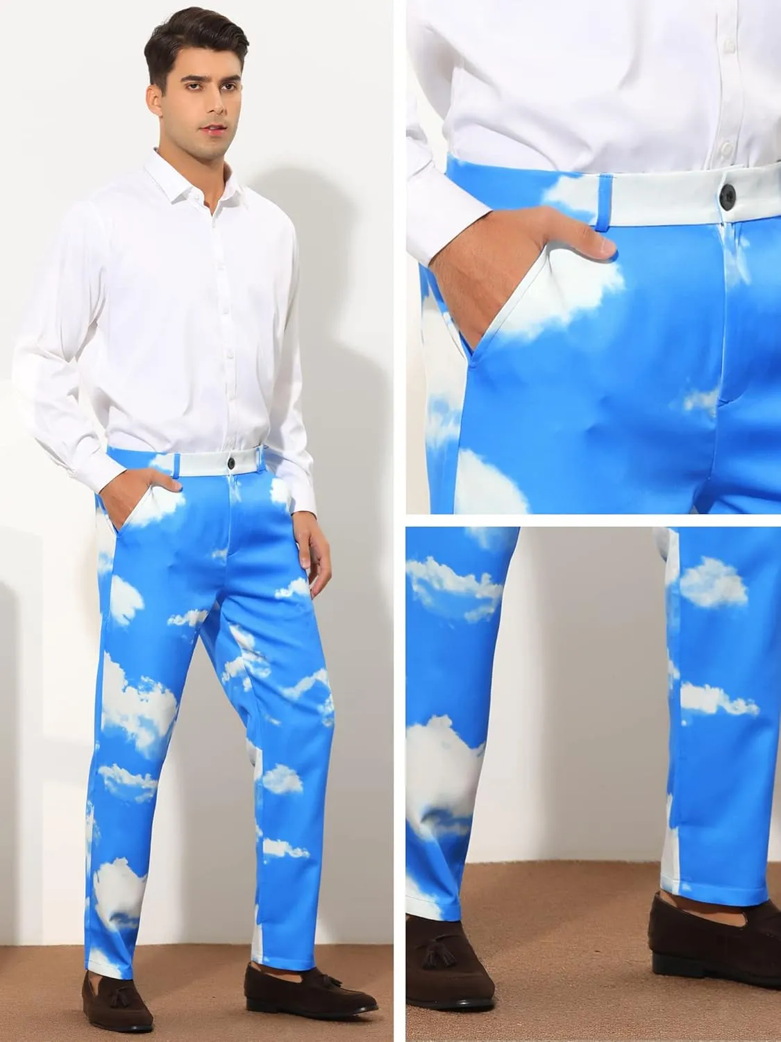 Lars Amadeus Printed Dress Pants for Men's Regular Fit Flat Front Business Suit Trousers