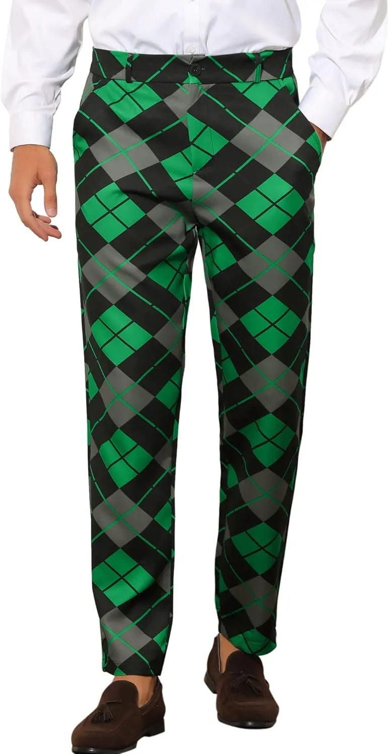 Lars Amadeus Printed Dress Pants for Men's Regular Fit Flat Front Business Suit Trousers
