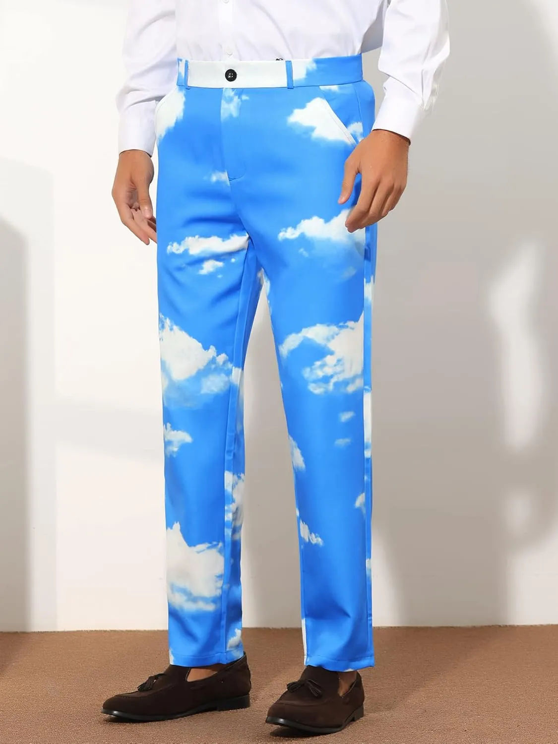 Lars Amadeus Printed Dress Pants for Men's Regular Fit Flat Front Business Suit Trousers