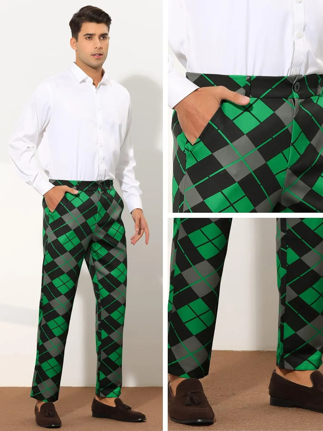 Lars Amadeus Printed Dress Pants for Men's Regular Fit Flat Front Business Suit Trousers