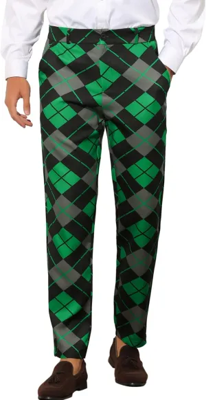 Lars Amadeus Printed Dress Pants for Men's Regular Fit Flat Front Business Suit Trousers