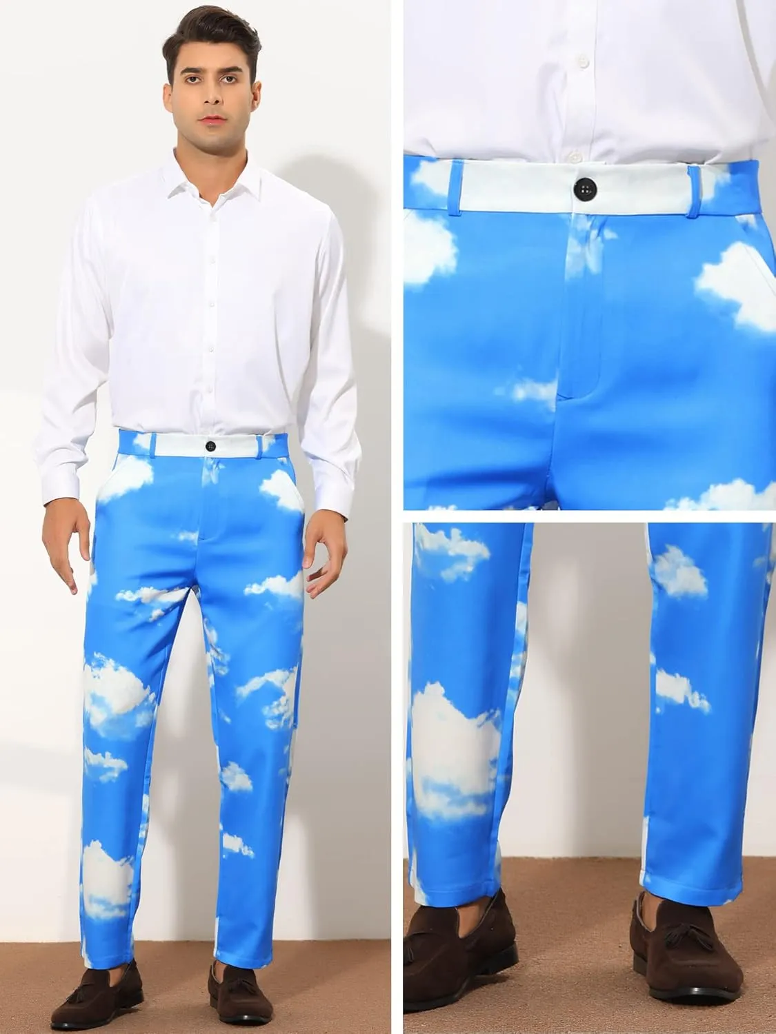 Lars Amadeus Printed Dress Pants for Men's Regular Fit Flat Front Business Suit Trousers