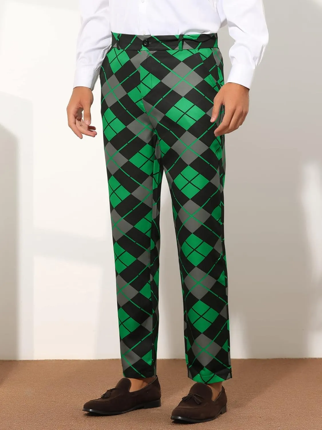 Lars Amadeus Printed Dress Pants for Men's Regular Fit Flat Front Business Suit Trousers