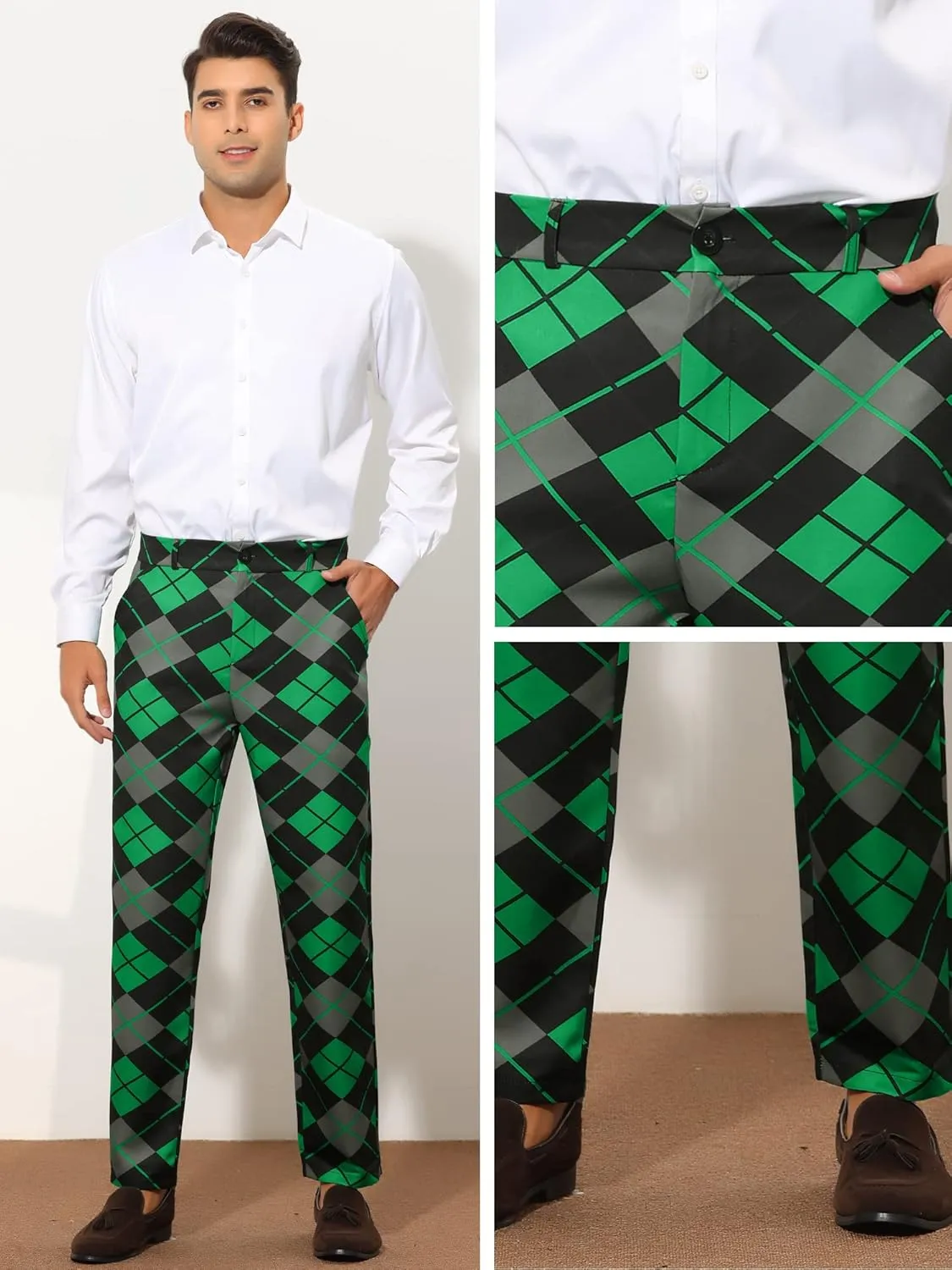 Lars Amadeus Printed Dress Pants for Men's Regular Fit Flat Front Business Suit Trousers