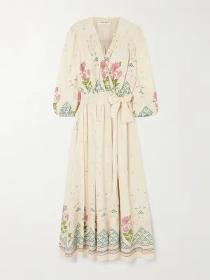 Lavinia belted floral-print silk crepe de chine wrap maxi dress