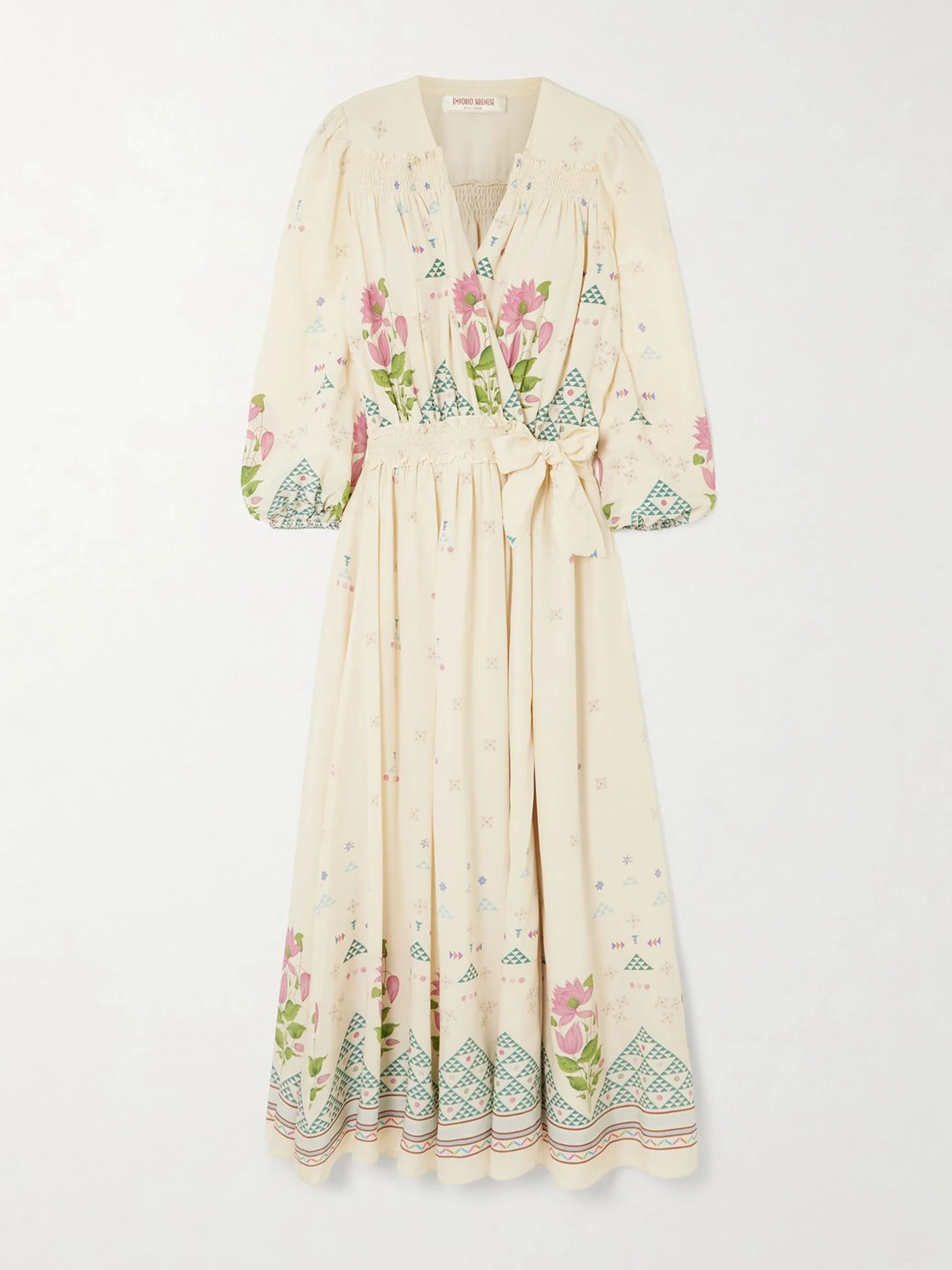 Lavinia belted floral-print silk crepe de chine wrap maxi dress