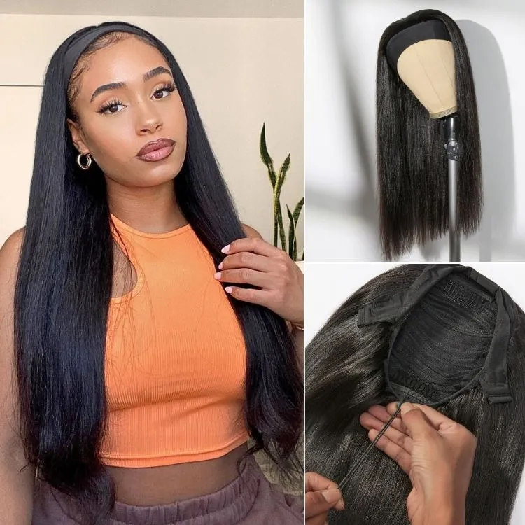 Luvme Too Easy Texture™ Wig Kinky Straight Flexi-Fit Drawstring Glueless Headband Wig (Get Free Trendy Headbands)