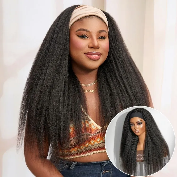Luvme Too Easy Texture™ Wig Kinky Straight Flexi-Fit Drawstring Glueless Headband Wig (Get Free Trendy Headbands)
