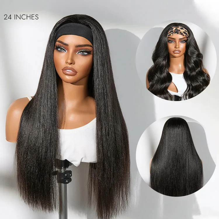 Luvme Too Easy Texture™ Wig Kinky Straight Flexi-Fit Drawstring Glueless Headband Wig (Get Free Trendy Headbands)