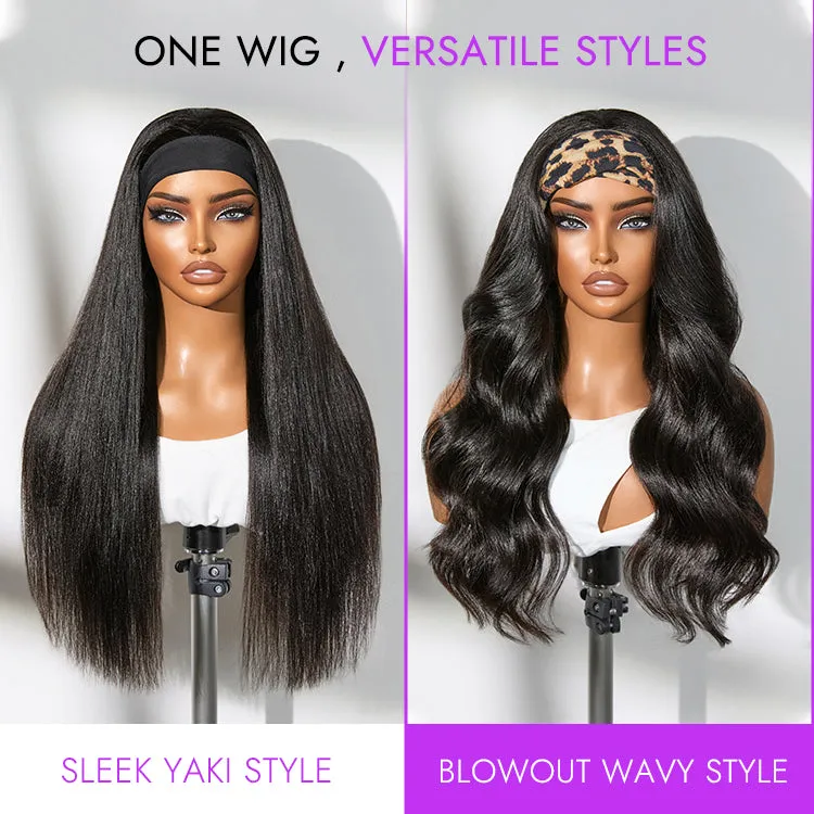 Luvme Too Easy Texture™ Wig Kinky Straight Flexi-Fit Drawstring Glueless Headband Wig (Get Free Trendy Headbands)