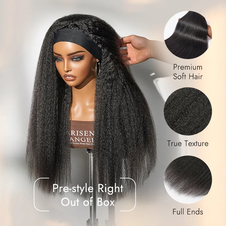 Luvme Too Easy Texture™ Wig Kinky Straight Flexi-Fit Drawstring Glueless Headband Wig (Get Free Trendy Headbands)