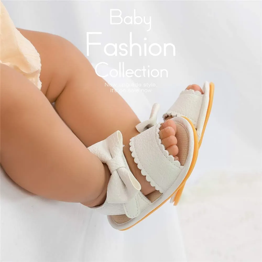 Meckior Baby Toddler Infant Girls PU Leather Soft Open Toe Summer Sandals Flower Princess Flat Shoes