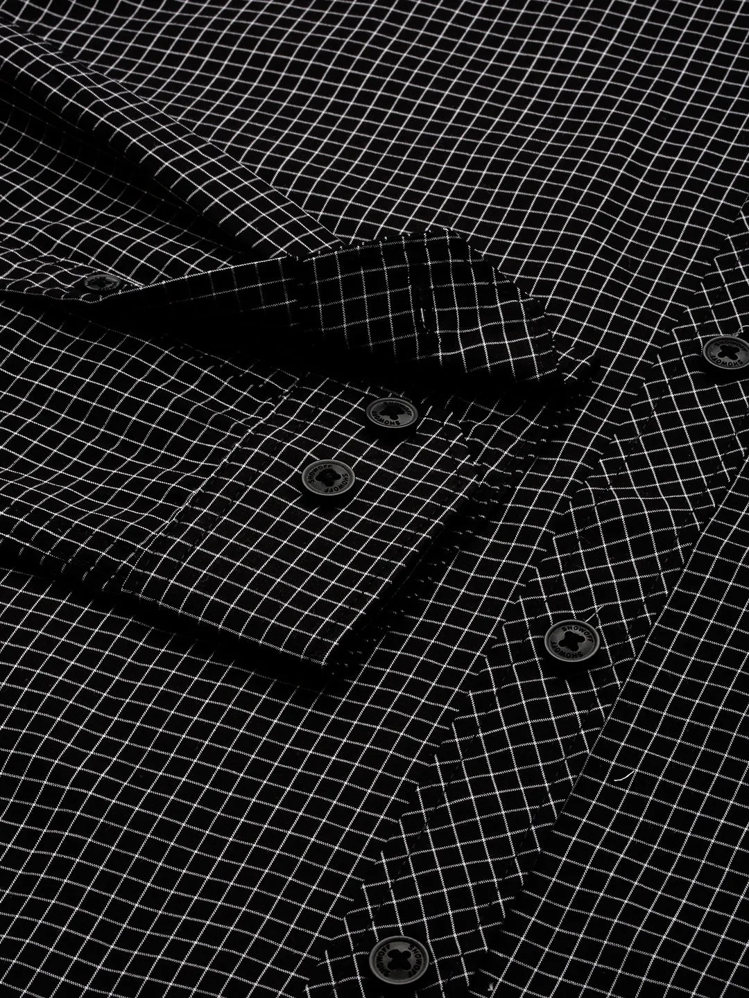 Men Black Comfort Micro Checked Casual Cotton Shirt
