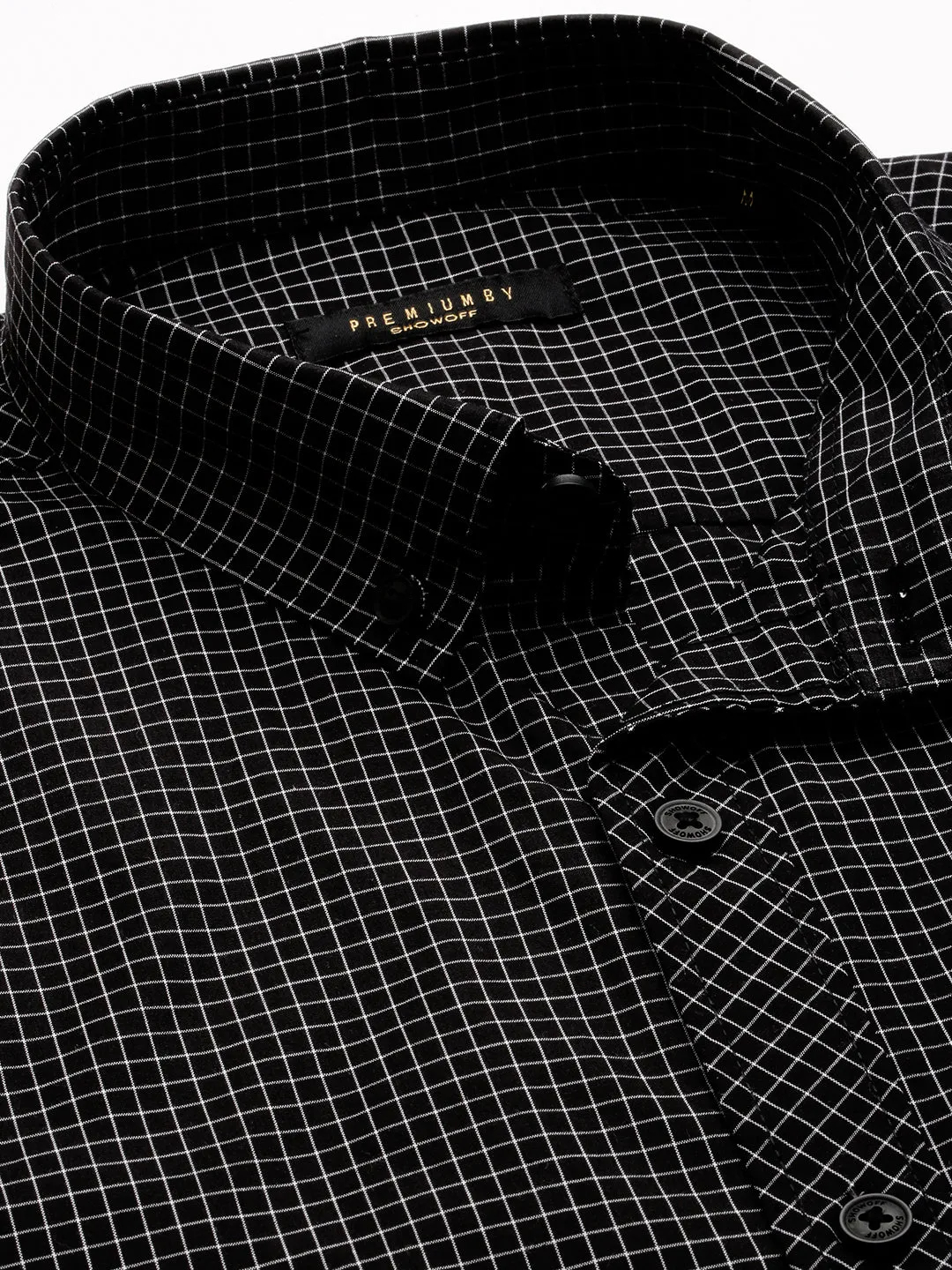 Men Black Comfort Micro Checked Casual Cotton Shirt