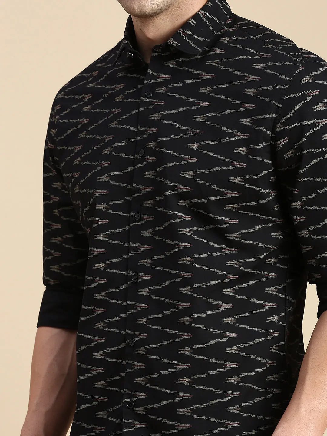 Men Black Comfort Slim Fit Abstract Printed Cotton Casual Shirt
