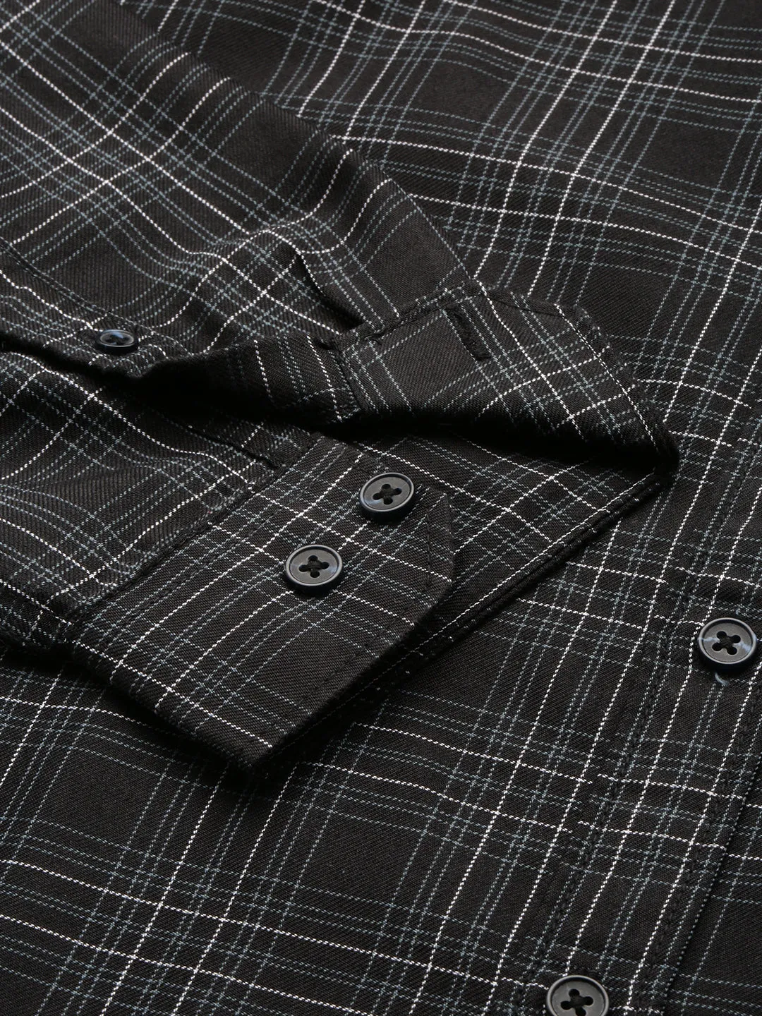 Men Black Comfort Slim Fit Tartan Check Cotton Casual Shirt