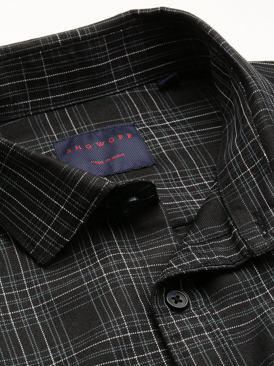 Men Black Comfort Slim Fit Tartan Check Cotton Casual Shirt