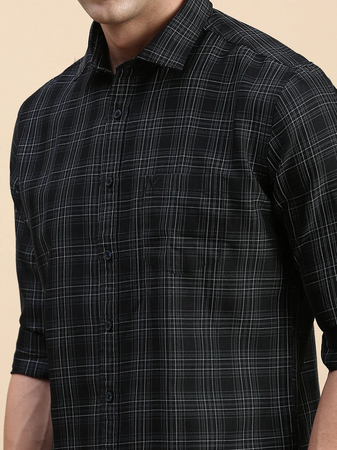 Men Black Comfort Slim Fit Tartan Check Cotton Casual Shirt