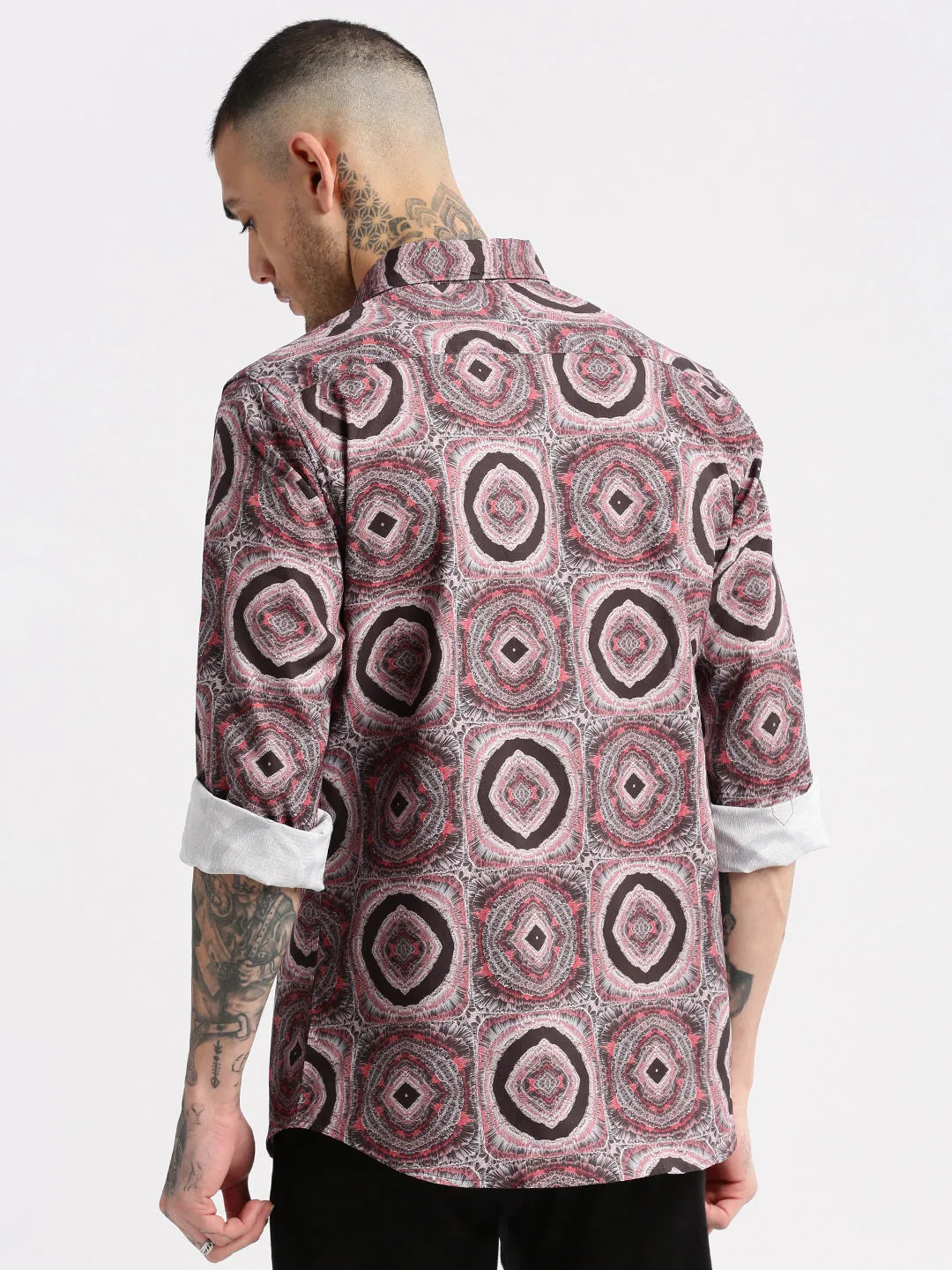 Men Black Standard Spread Collar Slim Fit Opaque Printed Casual Shirt