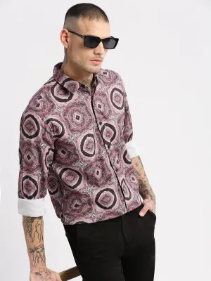Men Black Standard Spread Collar Slim Fit Opaque Printed Casual Shirt