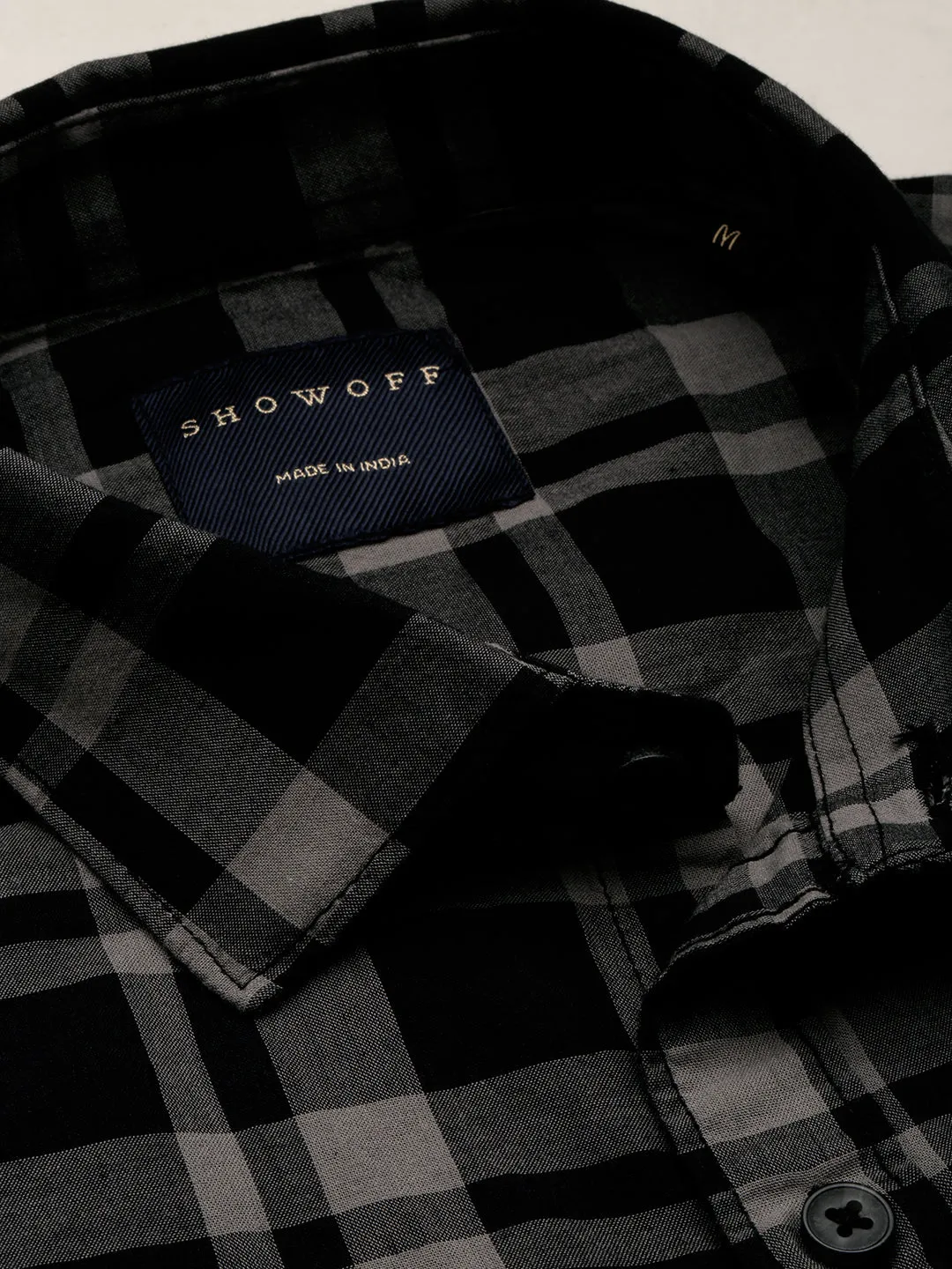 Men Black Tartan Checks Cotton Casual Shirt