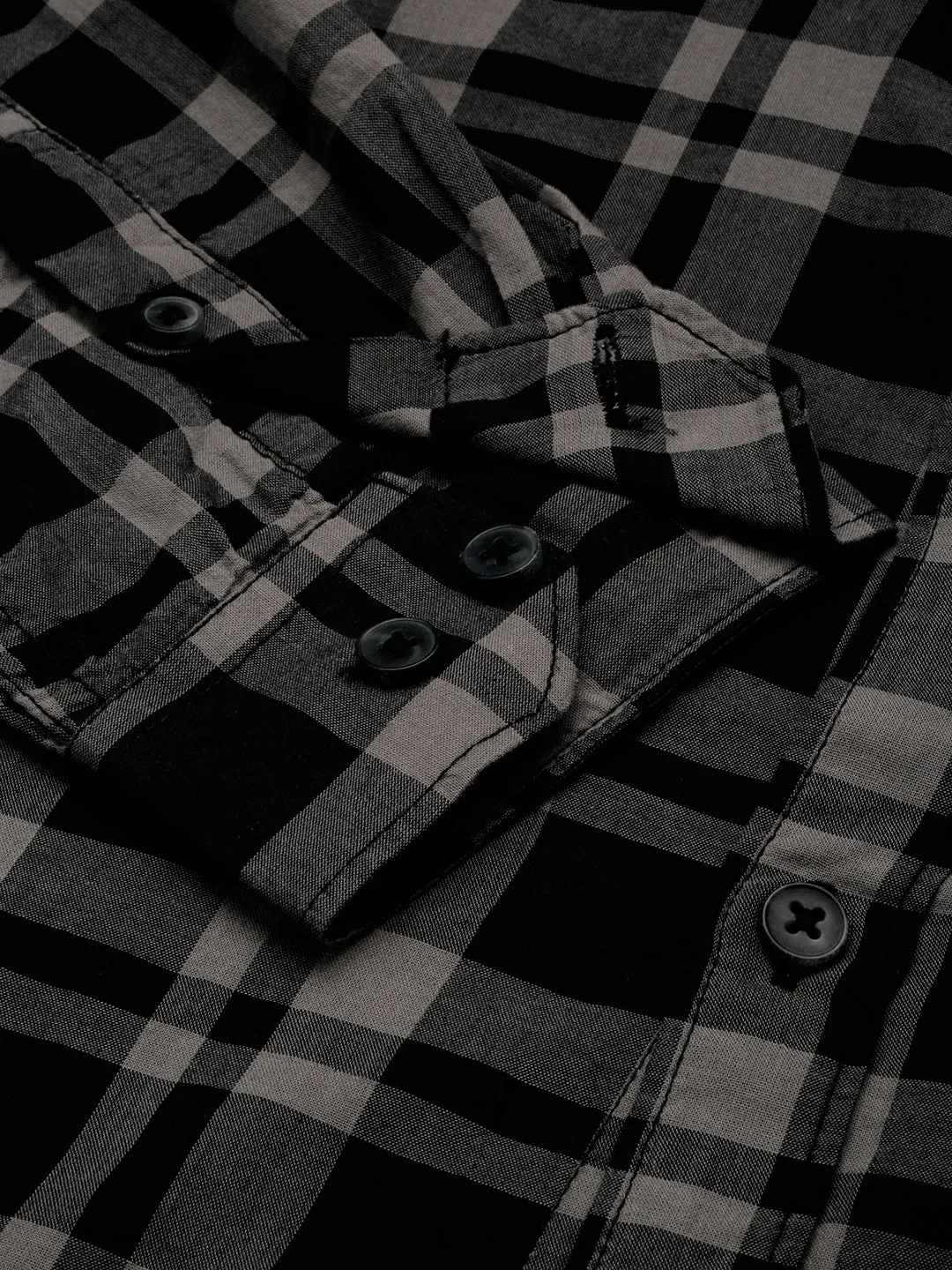 Men Black Tartan Checks Cotton Casual Shirt
