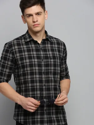 Men Black Tartan Checks Cotton Casual Shirt