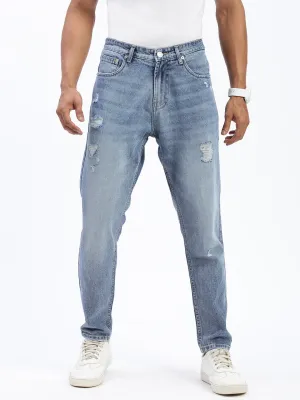 Men Blue Regular Fit Cropped Light Fade Torn Jeans