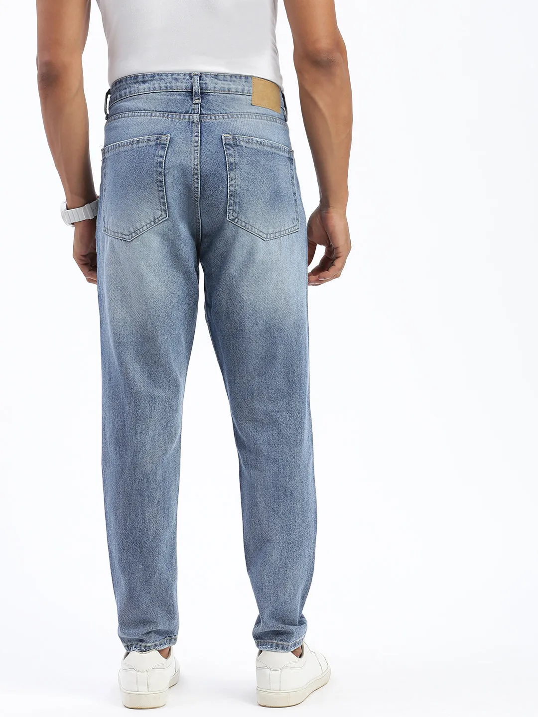 Men Blue Regular Fit Cropped Light Fade Torn Jeans