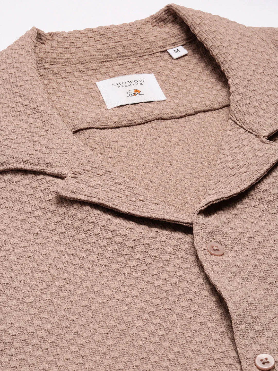 Men Cuban Collar Solid Beige Casual Shirt