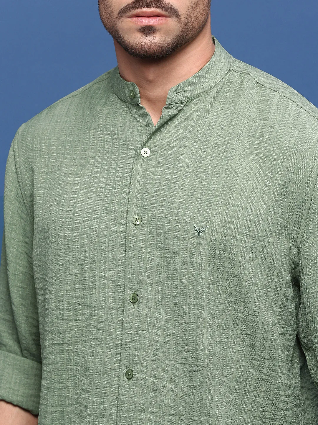 Men Green Slim Fit Casual Shirt