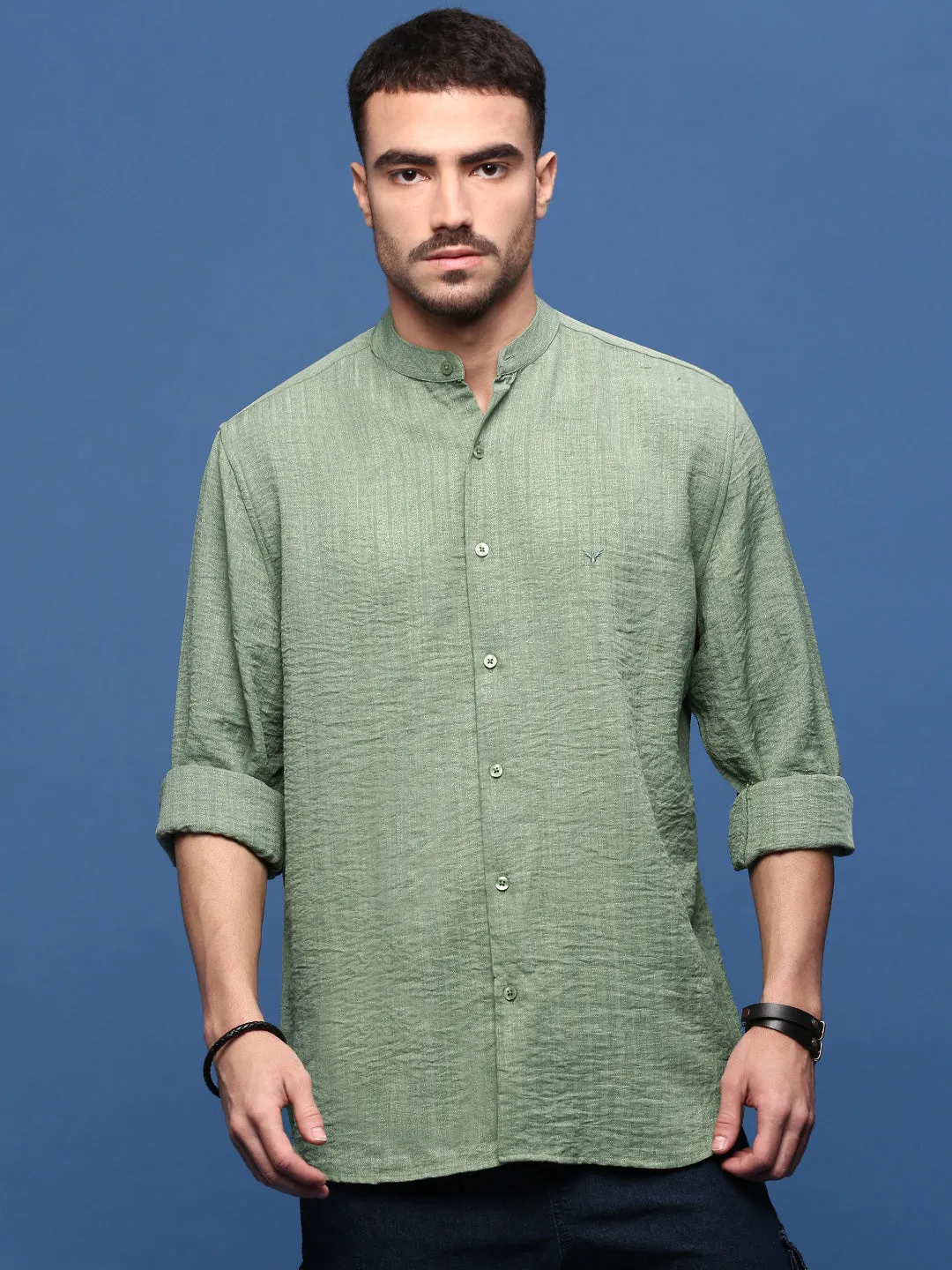 Men Green Slim Fit Casual Shirt