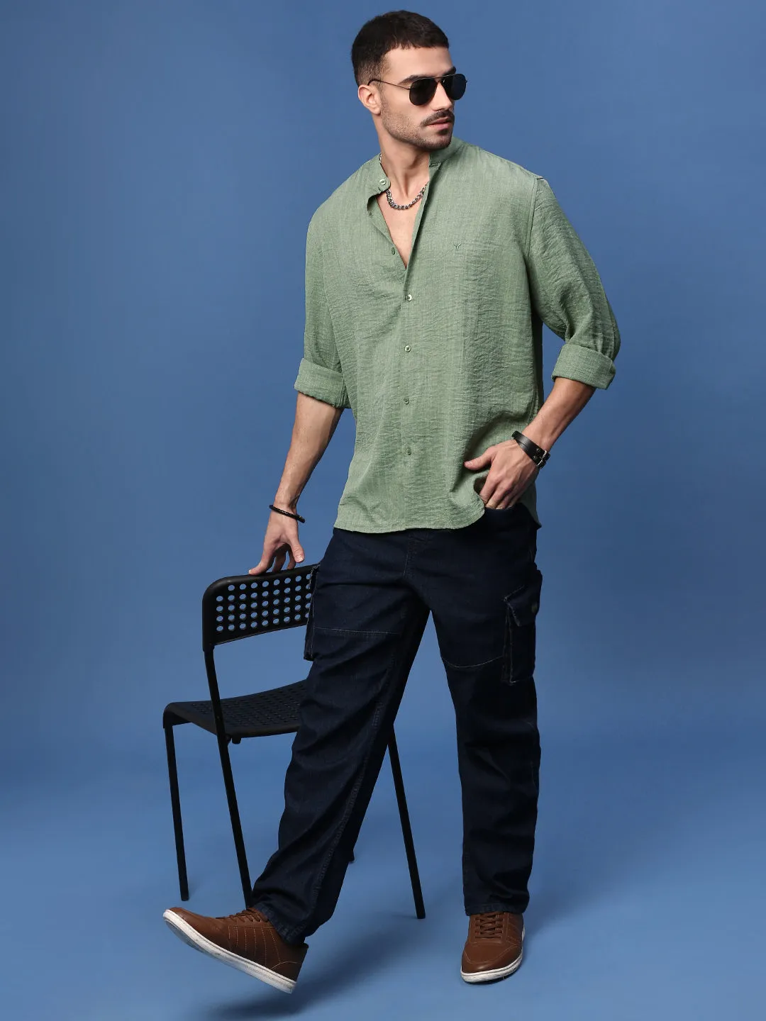 Men Green Slim Fit Casual Shirt