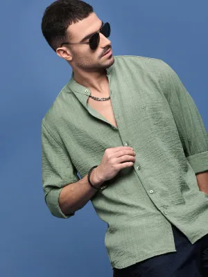 Men Green Slim Fit Casual Shirt