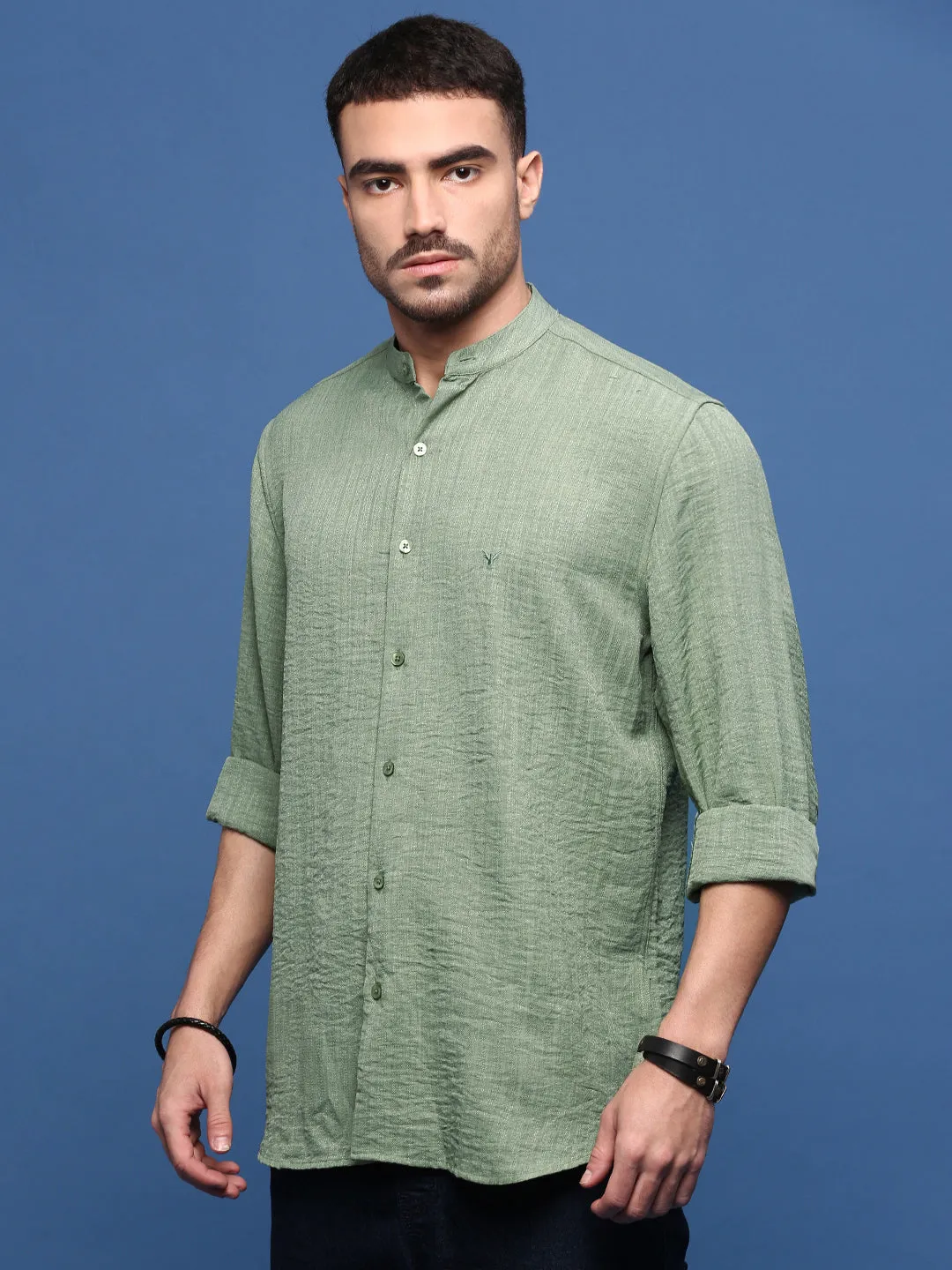 Men Green Slim Fit Casual Shirt