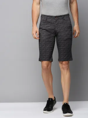 Men Grey Abstract Printed Cotton Mid-Rise Chinos Shorts