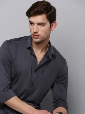 Men Grey Casual Cotton Shirt