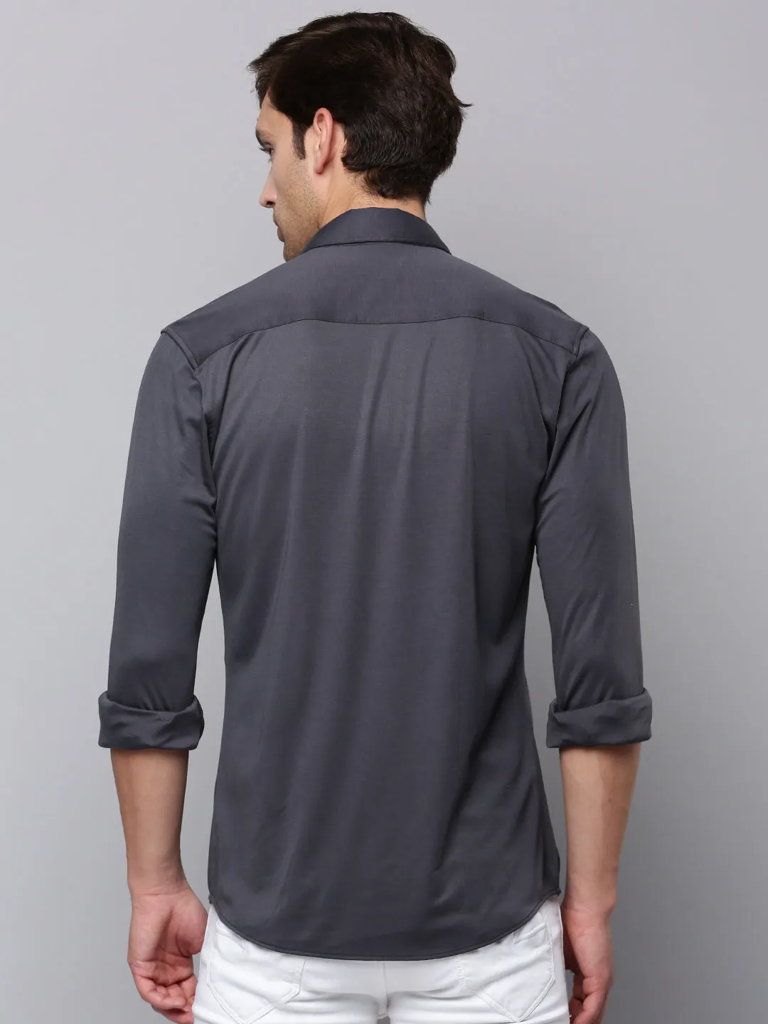 Men Grey Casual Cotton Shirt