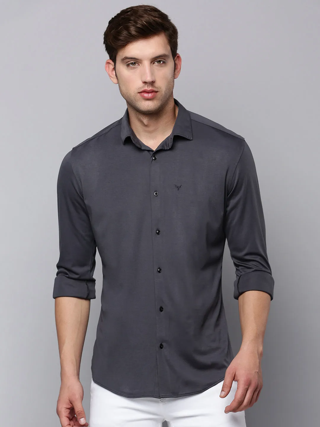 Men Grey Casual Cotton Shirt
