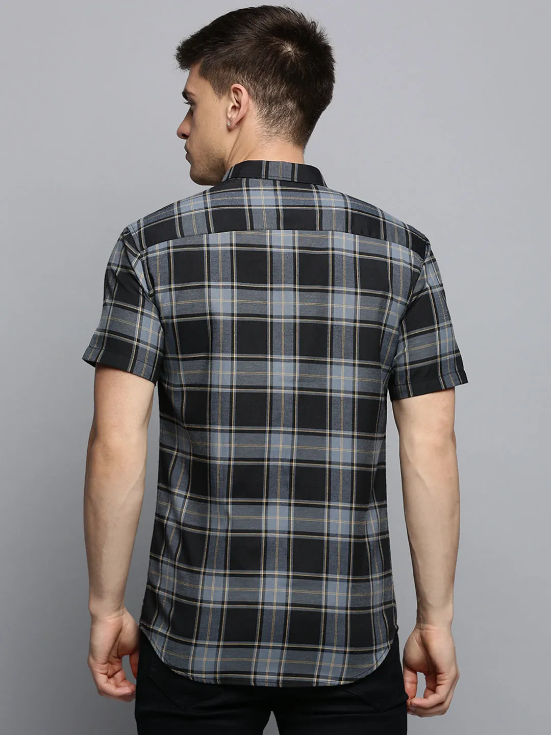 Men Grey Classic Tartan Checked Casual Shirt