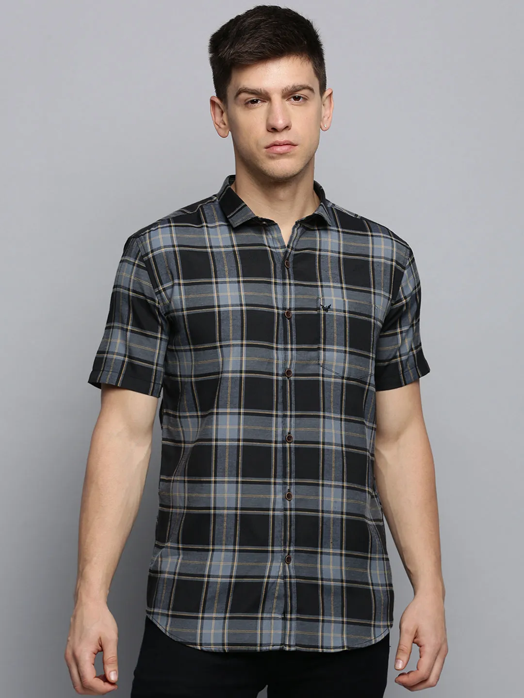 Men Grey Classic Tartan Checked Casual Shirt