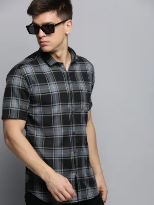 Men Grey Classic Tartan Checked Casual Shirt