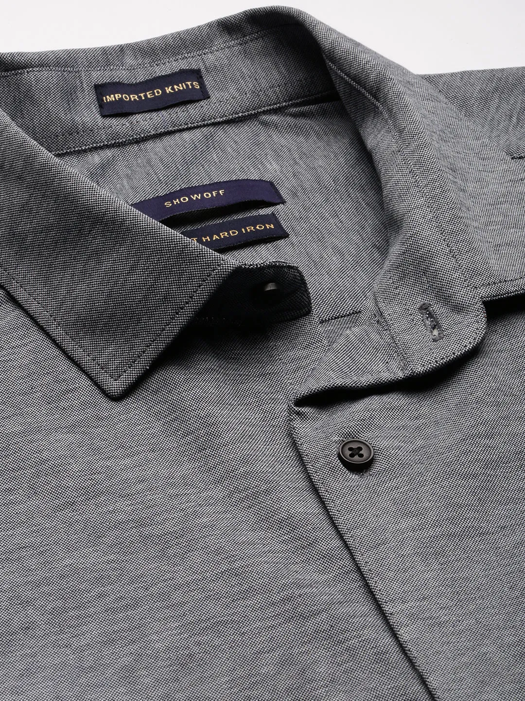Men Grey Comfort Slim Fit Spread Collar Cotton Casual Shirt