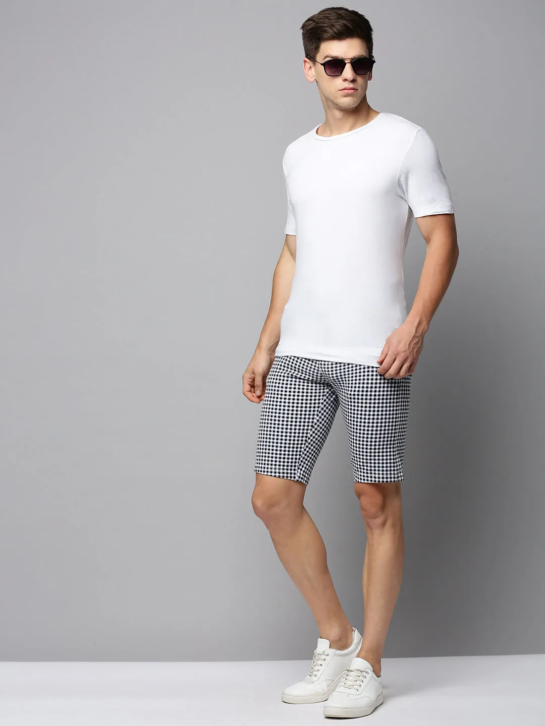 Men Grey Regular Fit Checked Cotton Shorts